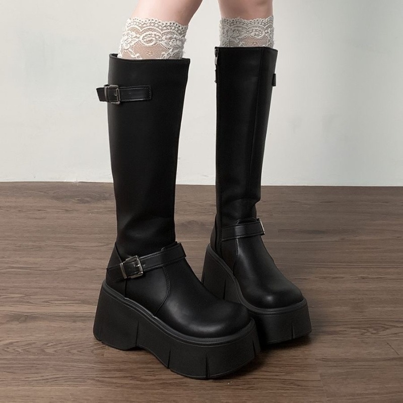 クラシックブラック女性のブーツ身長増加ニーハイロングブーツ女 - Leather Classic Strap のレビューと価格