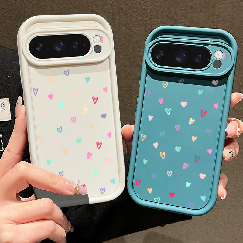 カラフルな小さなハート柄ソフトケース Google Pixe - Google Pixel 9 のレビューと価格